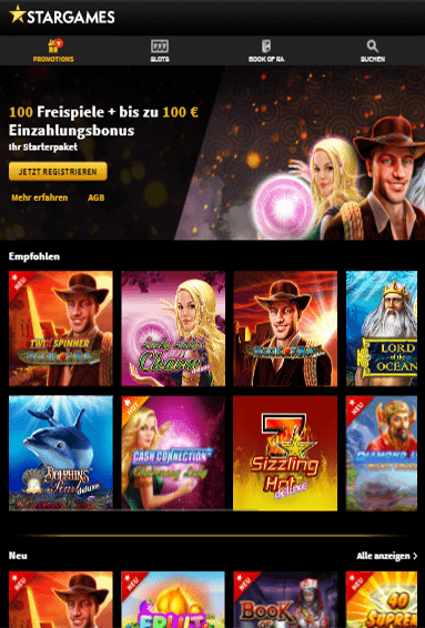 Stargames Casino auf einem Tablet